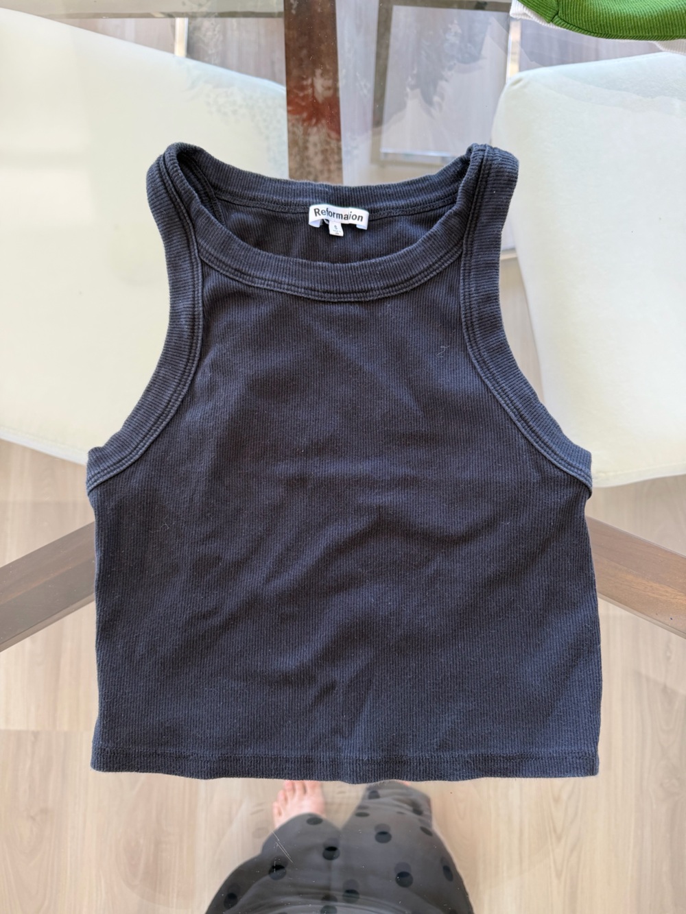 Reformation Tasha Cropped Black Ribbed Sleeveless Tank